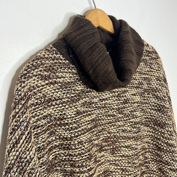 RYU Cowl Neck Dolman Batwing Sleeve Metallic Weave Brown & Tan Boho Knit Sweater - Picture 4 of 12